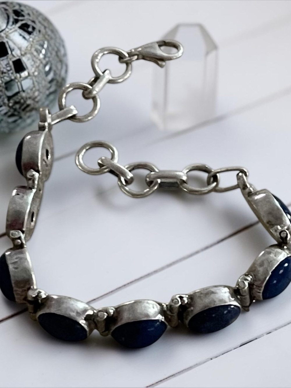 Vintage Sterling Silver Lazuli Cabochon Stone Bracelets